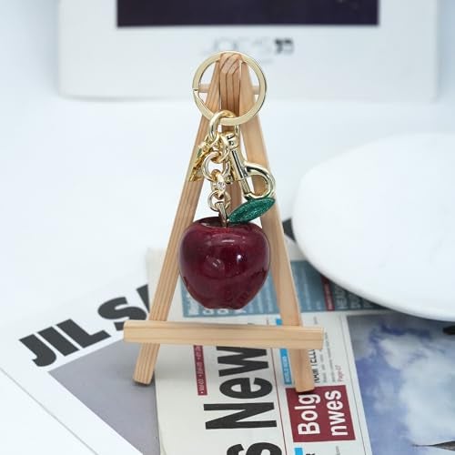 SKYFUN Apple Keychain for Women Glitter Apple Bag Charm Key Chain for Purse Wallet Handbag Backpack Jewelry Accessory Gift for Birthday Christmas Valentines, Gold Keyring Red Apple with Green Leaf - Image 5