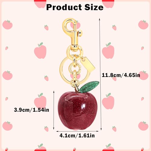 SKYFUN Apple Keychain for Women Glitter Apple Bag Charm Key Chain for Purse Wallet Handbag Backpack Jewelry Accessory Gift for Birthday Christmas Valentines, Gold Keyring Red Apple with Green Leaf - Image 3