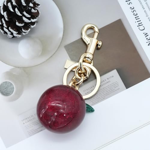 SKYFUN Apple Keychain for Women Glitter Apple Bag Charm Key Chain for Purse Wallet Handbag Backpack Jewelry Accessory Gift for Birthday Christmas Valentines, Gold Keyring Red Apple with Green Leaf - Image 4
