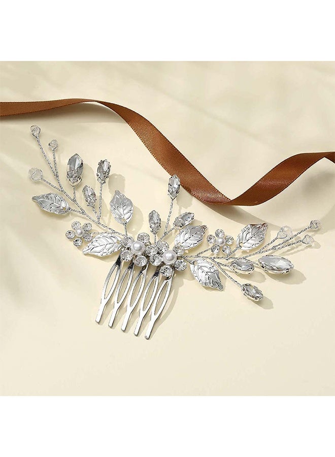 Bride Wedding Hair Comb Pearl Bridal Hair Piece Crystal Side Comb Hair Accessories for Women and Girls Unicra Silver Bride Wedding Hair Comb Rhinestone Bridal Headpiece Crystal Hair Accessories Hair Piece Jewelry for Women and Girls (A-Silver) - Image 3