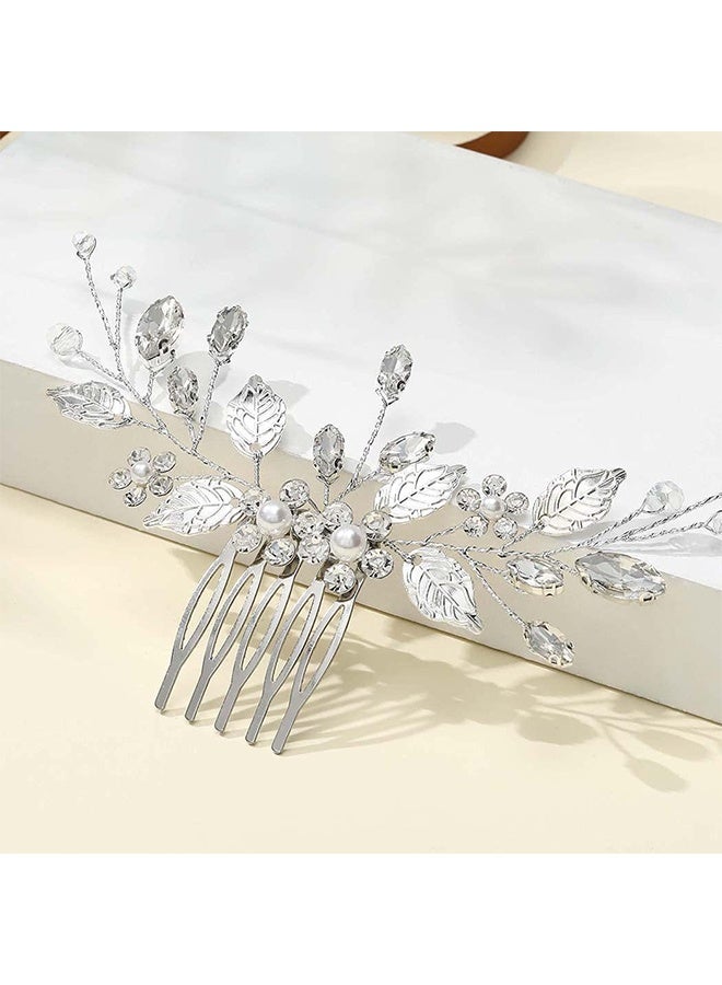 Bride Wedding Hair Comb Pearl Bridal Hair Piece Crystal Side Comb Hair Accessories for Women and Girls Unicra Silver Bride Wedding Hair Comb Rhinestone Bridal Headpiece Crystal Hair Accessories Hair Piece Jewelry for Women and Girls (A-Silver) - Image 1