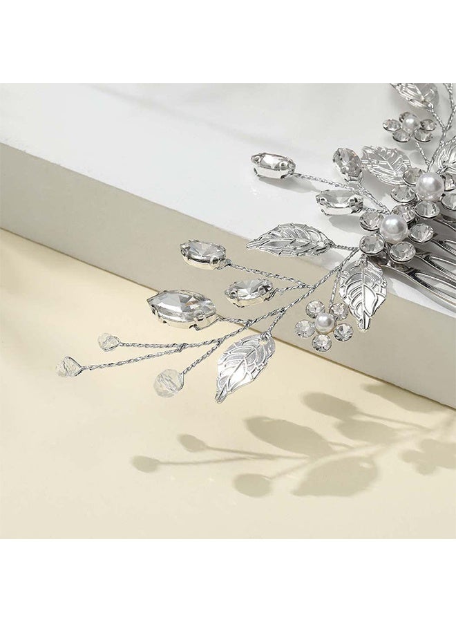 Bride Wedding Hair Comb Pearl Bridal Hair Piece Crystal Side Comb Hair Accessories for Women and Girls Unicra Silver Bride Wedding Hair Comb Rhinestone Bridal Headpiece Crystal Hair Accessories Hair Piece Jewelry for Women and Girls (A-Silver) - Image 2