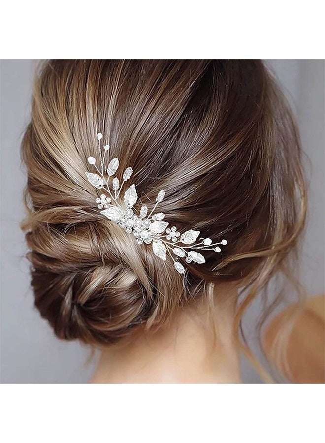Bride Wedding Hair Comb Pearl Bridal Hair Piece Crystal Side Comb Hair Accessories for Women and Girls Unicra Silver Bride Wedding Hair Comb Rhinestone Bridal Headpiece Crystal Hair Accessories Hair Piece Jewelry for Women and Girls (A-Silver) - Image 4