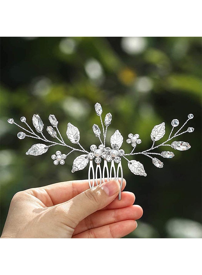 Bride Wedding Hair Comb Pearl Bridal Hair Piece Crystal Side Comb Hair Accessories for Women and Girls Unicra Silver Bride Wedding Hair Comb Rhinestone Bridal Headpiece Crystal Hair Accessories Hair Piece Jewelry for Women and Girls (A-Silver) - Image 5
