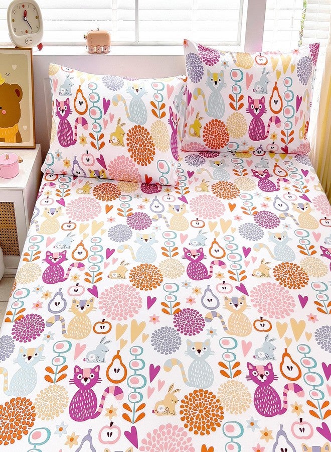 Homilay Kids Queen Sheet Sets - 4 Piece Kitten Breathable Soft Microfiber Bed Sheets - Easy Fit Deep Pockets Wrinkle Free - Cartoon Bohemian Cozy Toddler Bedding Sets for Boys Girls Teens - Image 1