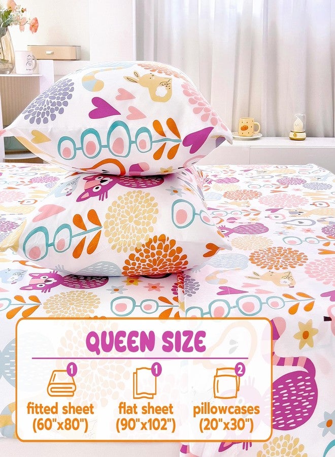 Homilay Kids Queen Sheet Sets - 4 Piece Kitten Breathable Soft Microfiber Bed Sheets - Easy Fit Deep Pockets Wrinkle Free - Cartoon Bohemian Cozy Toddler Bedding Sets for Boys Girls Teens - Image 3