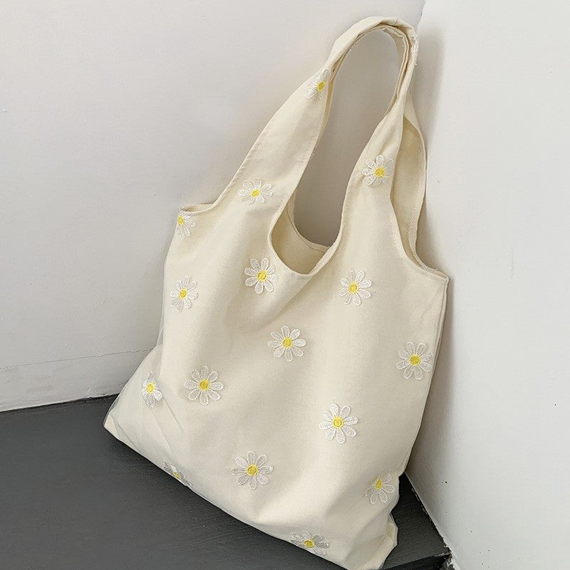 Embroidered Canvas Tote Bag for Women - Casual Shoulder Bag
