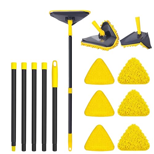 TRENNCHI Newly Upgraded Wall Mop with 82 Inches Long Handle 180 Folding Wall Cleaner Triangle Mop with Squeegee 3in1 Ceiling Cleaning Tool with 6 Replacement Pads for Wall Baseboards Ceiling Floor - Image 1