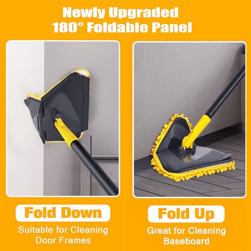 TRENNCHI Newly Upgraded Wall Mop with 82 Inches Long Handle 180 Folding Wall Cleaner Triangle Mop with Squeegee 3in1 Ceiling Cleaning Tool with 6 Replacement Pads for Wall Baseboards Ceiling Floor - Image 3