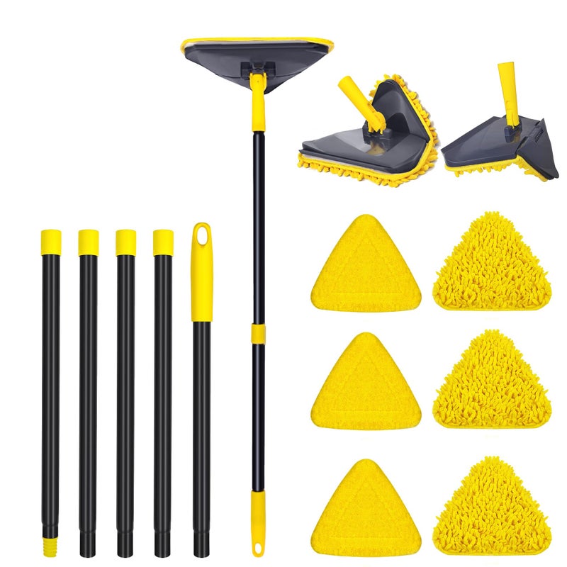 TRENNCHI Newly Upgraded Wall Mop with 82 Inches Long Handle 180 Folding Wall Cleaner Triangle Mop with Squeegee 3in1 Ceiling Cleaning Tool with 6 Replacement Pads for Wall Baseboards Ceiling Floor - Image 2