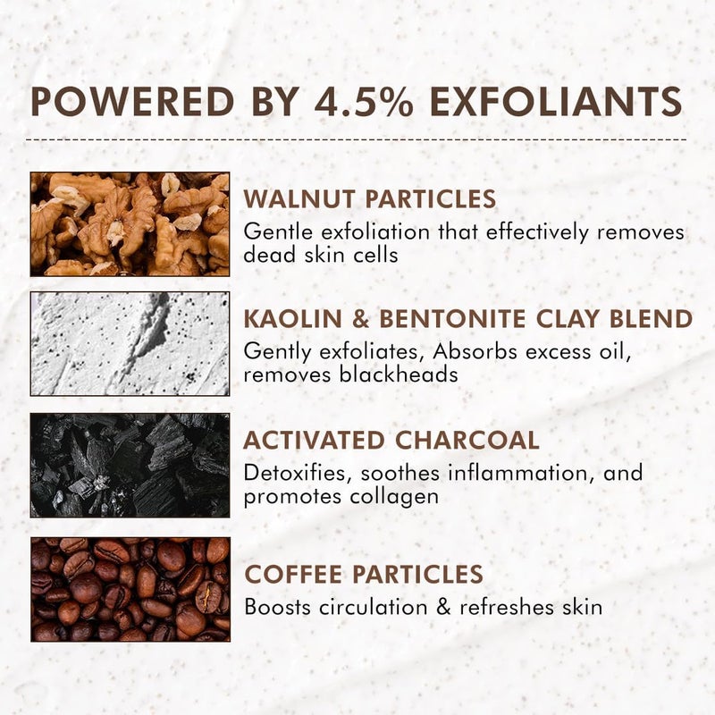 Easy store & transit build Pore Clearing Coffee & Cookie Face Scrub | Tan, Blackhead & Dead Skin Removal for Glowing Skin | 4.5% Exfoliants with Walnut, Charcoal, Clay & Coffee| Non-Drying Scrub For Men & Women- 100gm Dust proof - Image 3