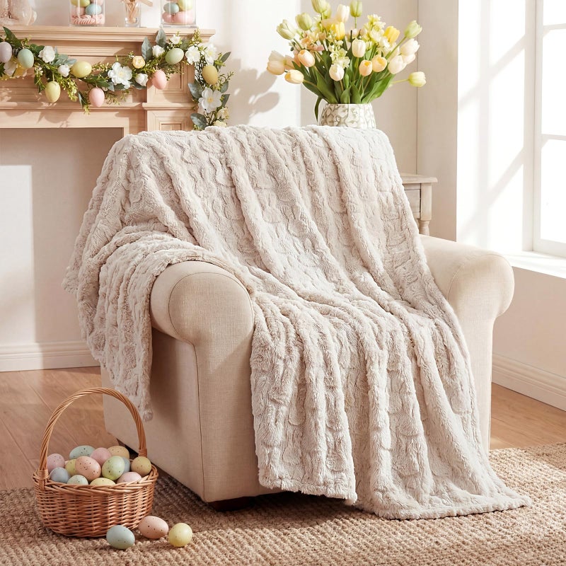 Moukeren Spring Easter Bunny Throw Blanket 50" x 60" - 3D Jacquard Bunny Throws, Cozy Soft Rabbit Spring Plush Easter Gifts for Living Room Couch Sofa Bed Decor(Pink) - Image 4