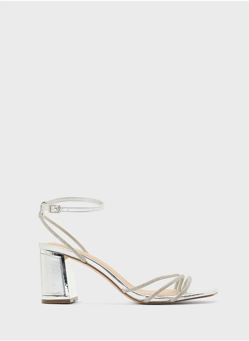 Truffle Ankle Strap Diamante Strap Block Heel Sandal