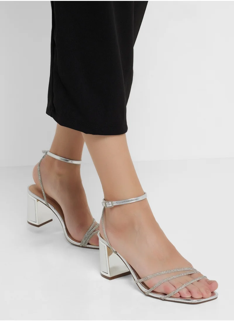 ترافل من نمشي Ankle Strap Diamante Strap Block Heel Sandal