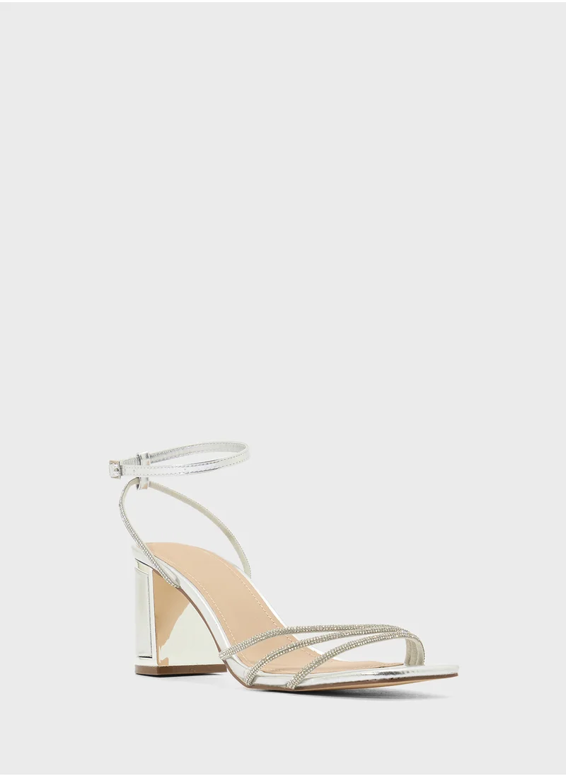Truffle Ankle Strap Diamante Strap Block Heel Sandal