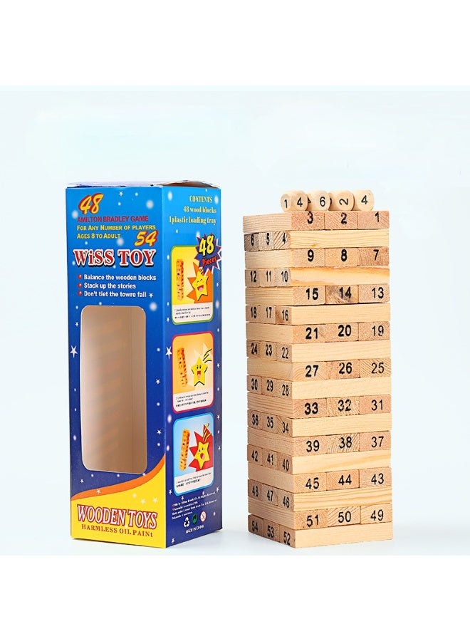 PANDAMALL 54-Wooden Piece Beech Jenga Fold High Stacking Creative Toy Set For Children - Image 1