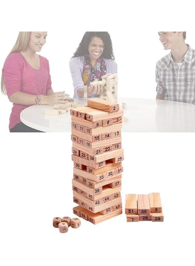 PANDAMALL 54-Wooden Piece Beech Jenga Fold High Stacking Creative Toy Set For Children - Image 2
