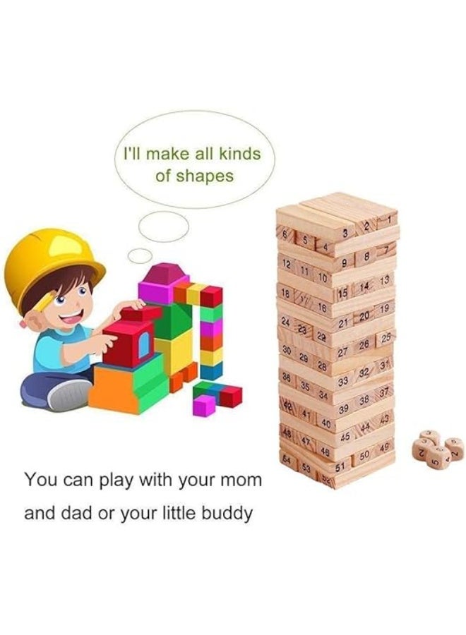 PANDAMALL 54-Wooden Piece Beech Jenga Fold High Stacking Creative Toy Set For Children - Image 3