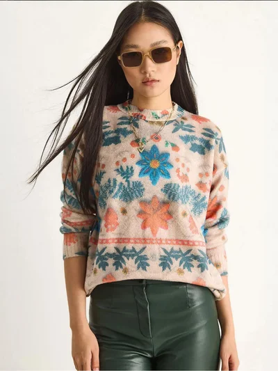 Bianco Lucci LUCCI Pattern Knit Sweater with Crew Neck
