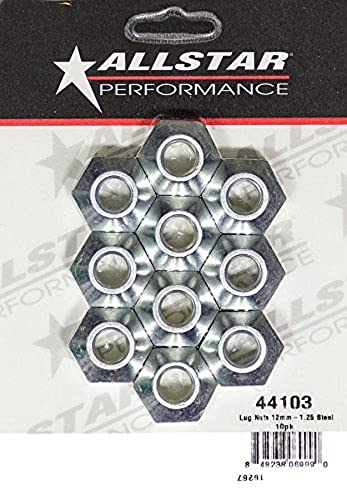 Allstar Performance Lug Nut 12 mm x 125 Thread 1 in Hex Head 45 Degree Seat Open End Steel Zinc Oxide Set of 10 - Image 1