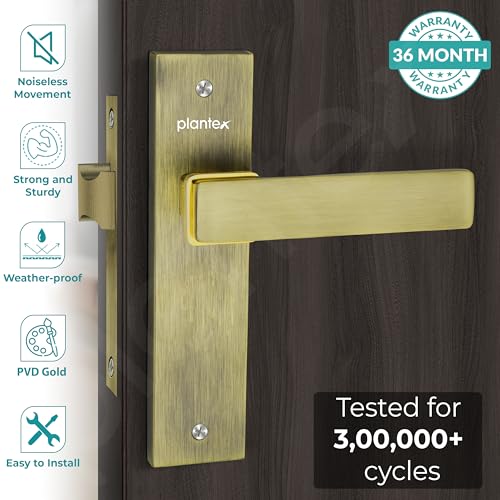 Plantex Heavy Duty Door Lock – Bathroom Door Lock/Mortise 8inch Keyless Plate Handle Set for Home/Bathroom/Store Room/Balcony/Office with Baby Latch (8116, Brass Antique & PVD Gold) - Image 2