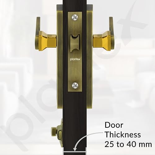 Plantex Heavy Duty Door Lock – Bathroom Door Lock/Mortise 8inch Keyless Plate Handle Set for Home/Bathroom/Store Room/Balcony/Office with Baby Latch (8116, Brass Antique & PVD Gold) - Image 5