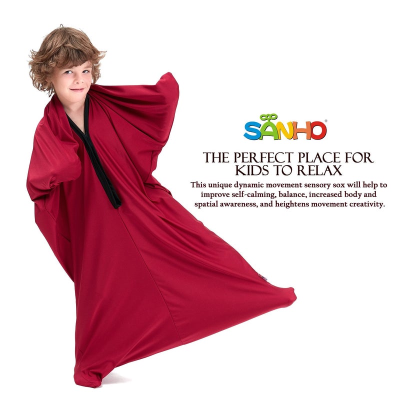 SANHO Sensory Body Sock,Large,9-12 Years Old,56''HX28''W,Good for Height:52"-61",Suitable for Autism & Sensory Processing Disorders,Updated Version,Wine red - Image 2