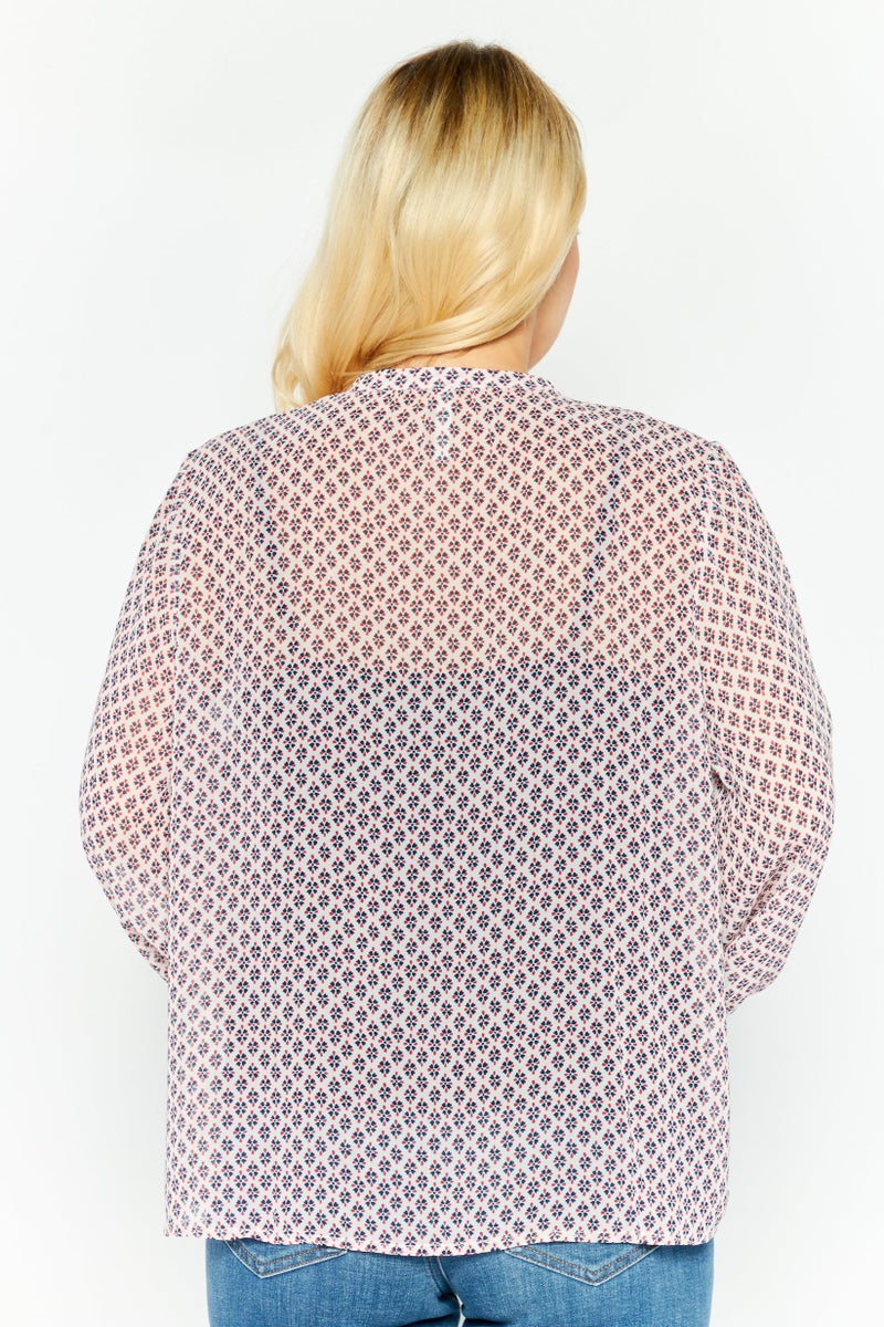 Pepe Jeans بلوزة مزخرفة بأكمام طويلة على شكل حرف V للنساء، مجموعة وردية - Image 3