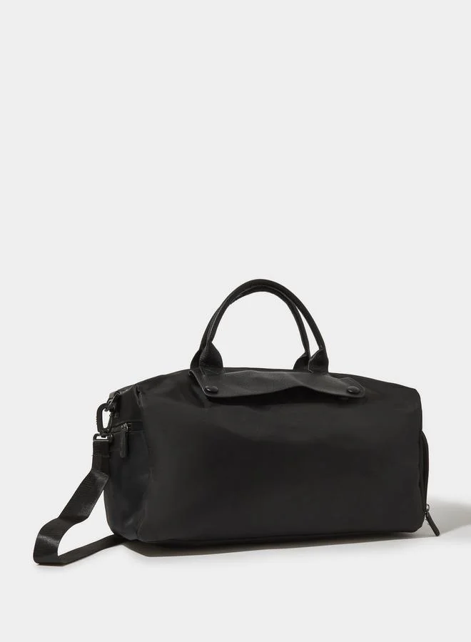 Black Faux Leather Pocket Gym Bag