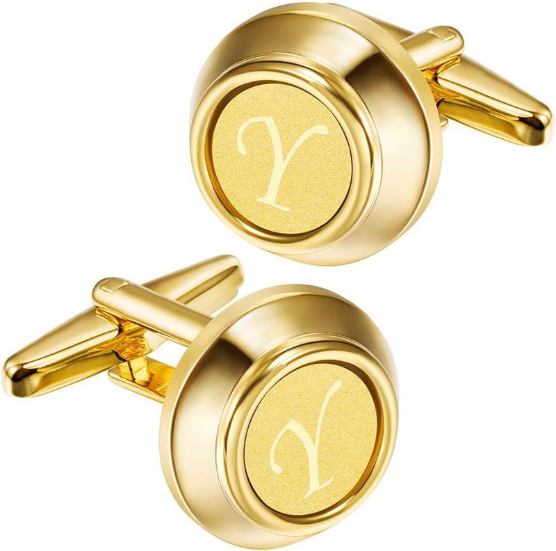 HAWSON 2 inch Tie Clips and Cufflinks Sets for Men A-Z Gold Engraved Letter Cufflinks and Tie Clips Sets for Formal Business Wedding - Image 1
