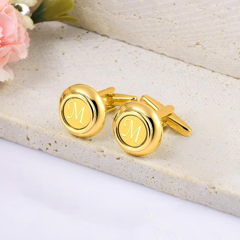 HAWSON 2 inch Tie Clips and Cufflinks Sets for Men A-Z Gold Engraved Letter Cufflinks and Tie Clips Sets for Formal Business Wedding - Image 3
