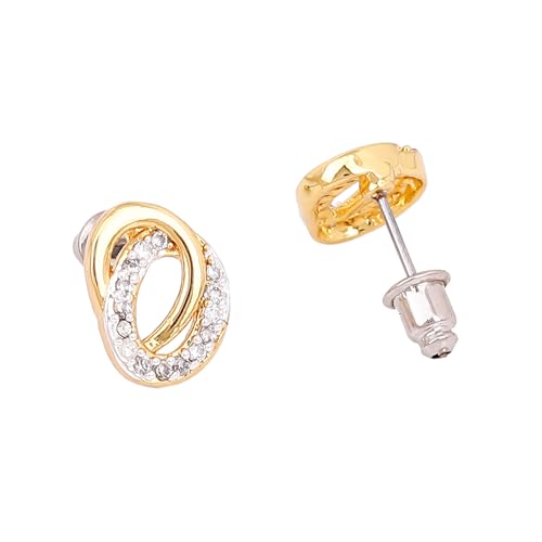 Estele 24Kt Gold And Silver Tone Plated Ad Stone Stud Earrings For Girls and Women - Image 3