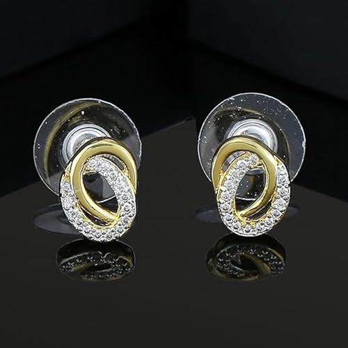 Estele 24Kt Gold And Silver Tone Plated Ad Stone Stud Earrings For Girls and Women - Image 2