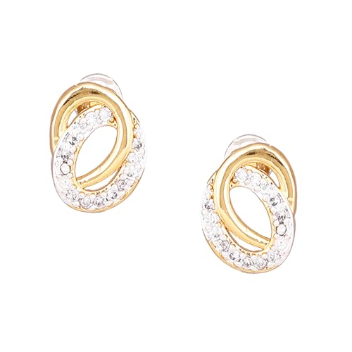 Estele 24Kt Gold And Silver Tone Plated Ad Stone Stud Earrings For Girls and Women - Image 1