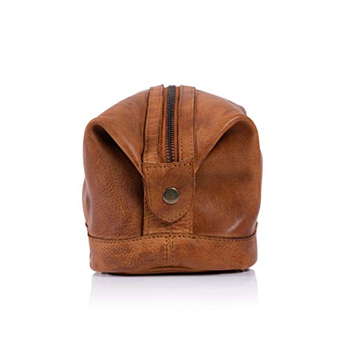 KomalC Premium Unisex Vintage Vanity Dopp Kit - Travel Toiletry Bag Shaving for Men and Women (Light Tan) - Image 3
