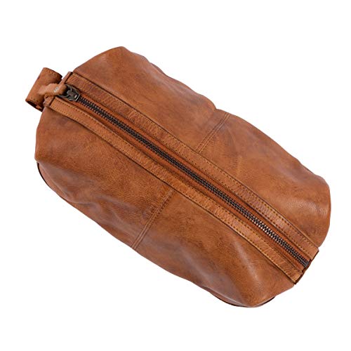KomalC Premium Unisex Vintage Vanity Dopp Kit - Travel Toiletry Bag Shaving for Men and Women (Light Tan) - Image 2