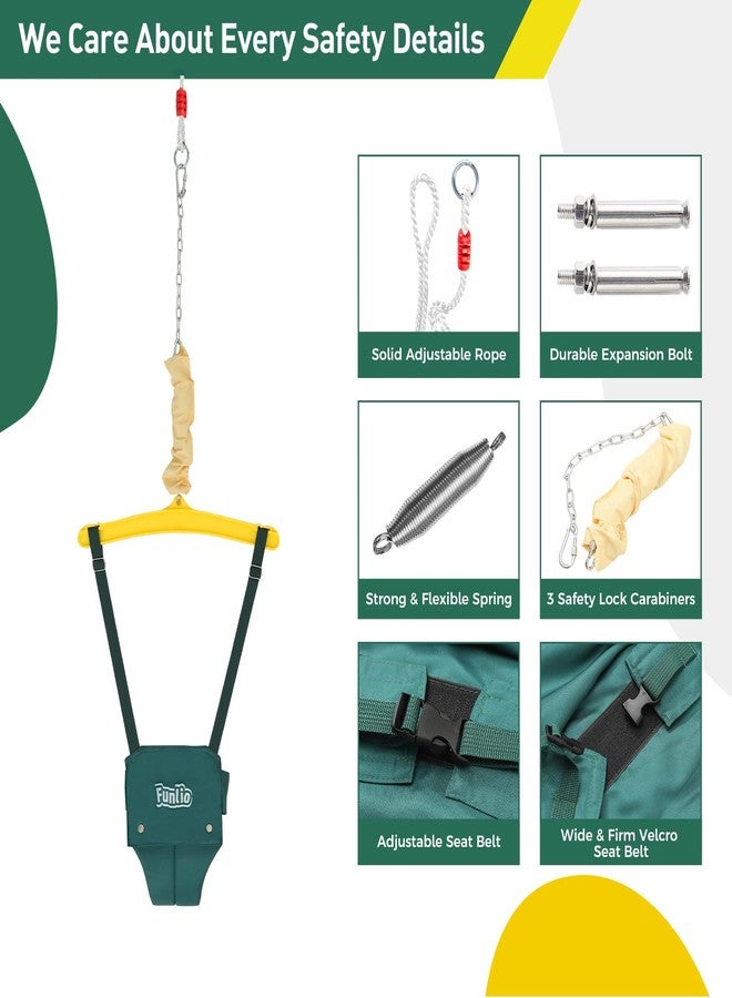 FUNLIO Baby Jumper with a Ceiling Hook for 6-24 Months, Baby Door Jumper for Indoor/Outdoor Play, Infant Jumper Doorway with Adjustable Chain, Easy to Assemble & Store (with a Ceiling Hook) - Green - Image 3