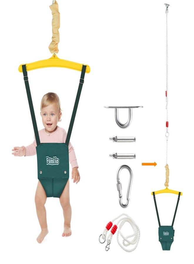 FUNLIO Baby Jumper with a Ceiling Hook for 6-24 Months, Baby Door Jumper for Indoor/Outdoor Play, Infant Jumper Doorway with Adjustable Chain, Easy to Assemble & Store (with a Ceiling Hook) - Green - Image 1