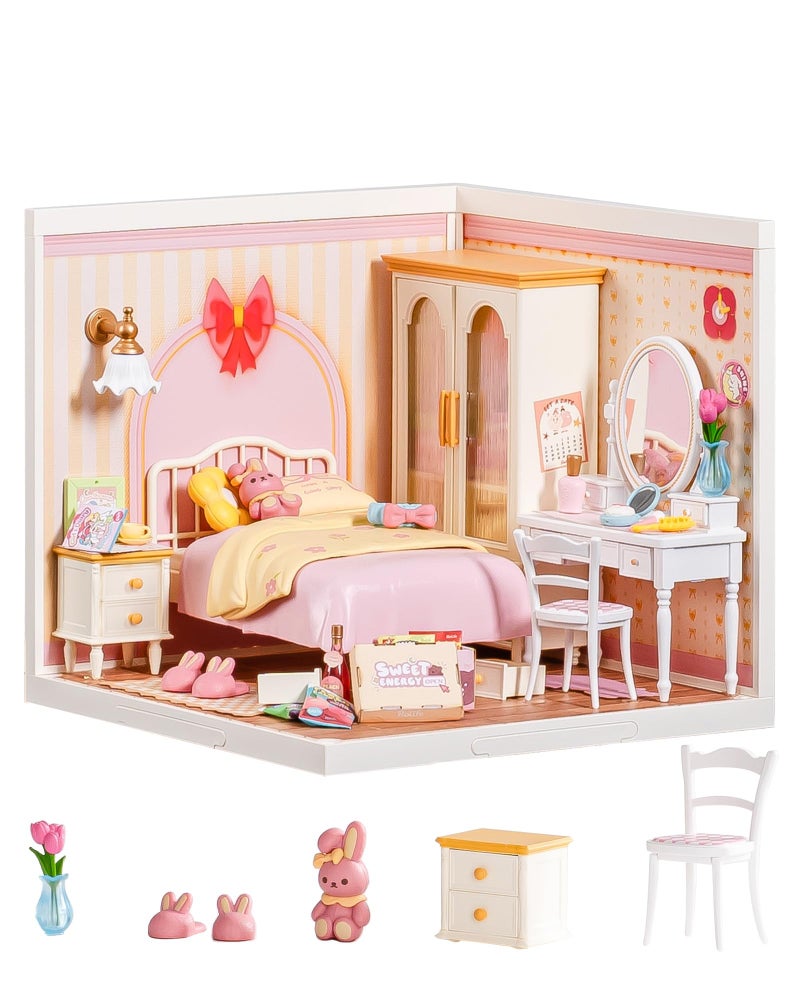 Rolife Super Creator Series DIY Mini Lovely Pink Bedroom Dollhouse House Kit Bulid Scenary for Action Collectible Figures Creative Gifts for Women Kids Adults - Image 2