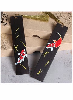 KASTWAVE Bookmarks, Ebony Koi Painted Bookmarks Yearly Bookmarks, Handmade Wooden Bookmark, Set-with Beautiful Red Bead Charm and Gift Box-Unique Gift  - Image 1