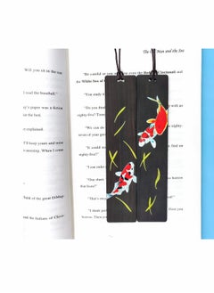 KASTWAVE Bookmarks, Ebony Koi Painted Bookmarks Yearly Bookmarks, Handmade Wooden Bookmark, Set-with Beautiful Red Bead Charm and Gift Box-Unique Gift  - Image 4