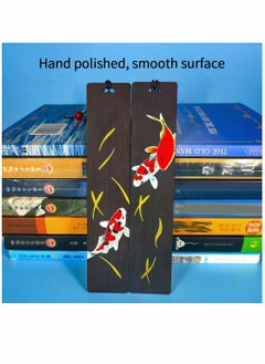 KASTWAVE Bookmarks, Ebony Koi Painted Bookmarks Yearly Bookmarks, Handmade Wooden Bookmark, Set-with Beautiful Red Bead Charm and Gift Box-Unique Gift  - Image 5
