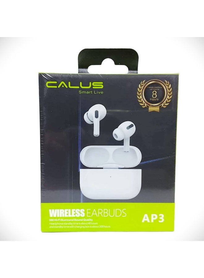 سماعات أذن لاسلكية Calus AP3 - سماعات أذن بلوتوث 5.3 مع صوت جهير عميق وتقليل الضوضاء وأدوات تحكم باللمس وحقيبة شحن سريعة للموسيقى والمكالمات والتدريبات - تصميم مدمج خفيف الوزن