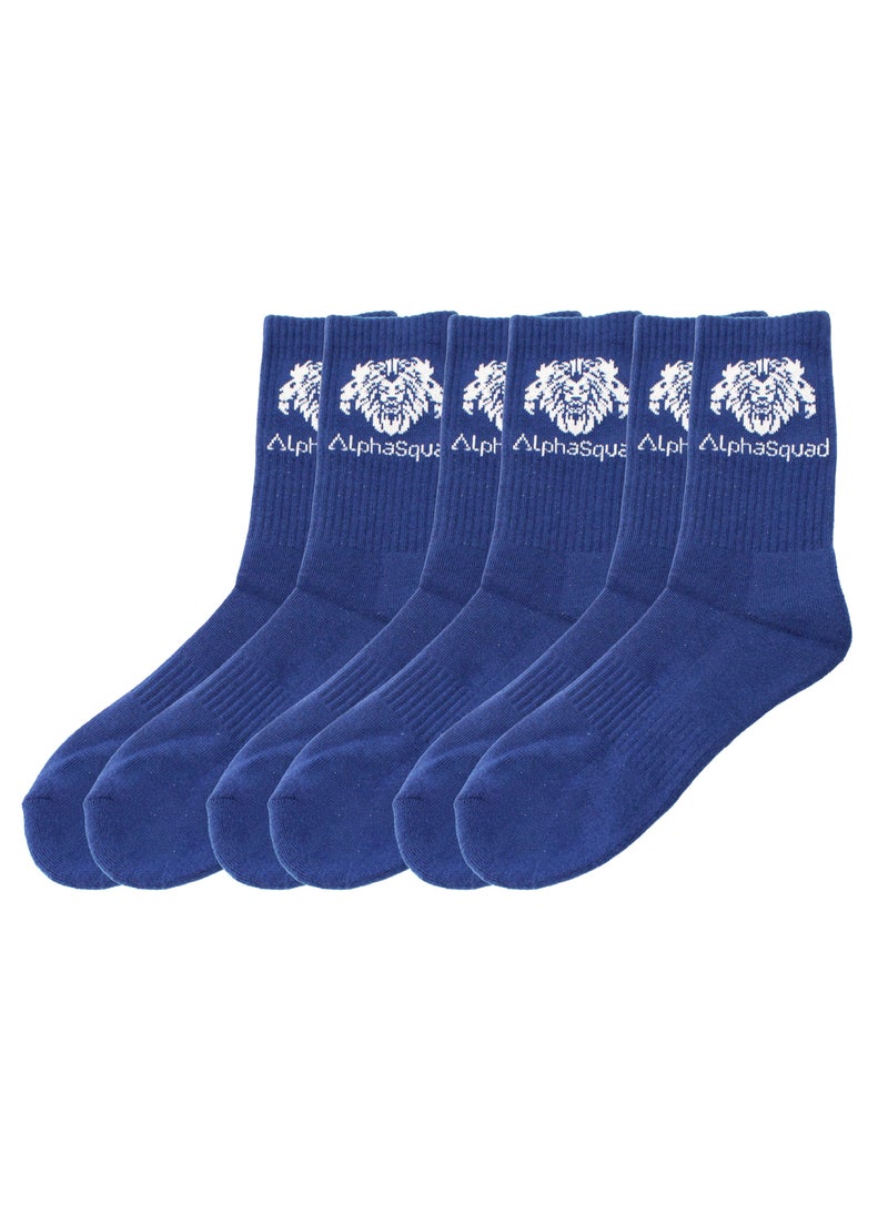 AlphaSquad AlphaSquad Unisex Athletic Solid Cotton Cushion Comfort Crew Socks, Blue Pack of 3 (Free Size)  - Image 1
