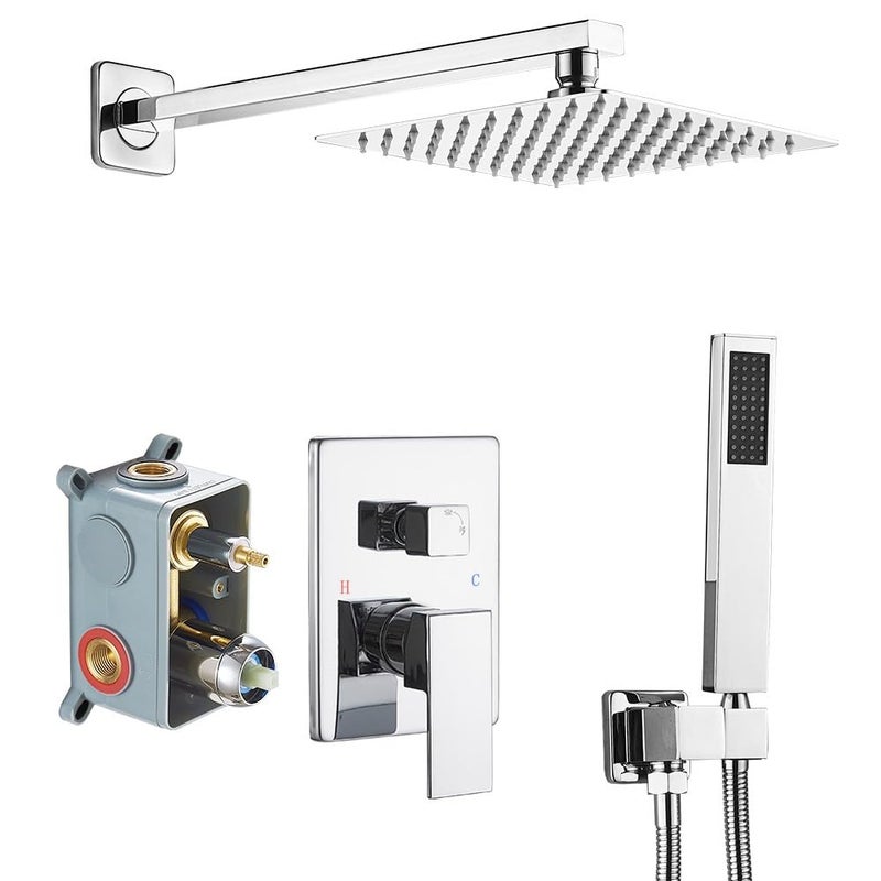 Heable Shower System with High Pressure Rainfall Shower Head Handheld Shower head and Shower Faucet Trim Kit Rain Mixer Shower Set Wall Mounted ChromeValve Include