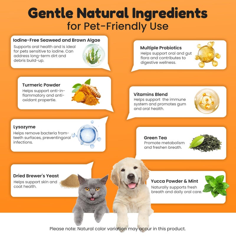 BoxZone Dog Teeth Cleaning Powder - Plaque & Tartar Control, Breath Fresheners with Natural Seaweed, Probiotics, Vitamins, Turmeric & Enzymes for All Dogs & Cats (Chicken Flavor, 75 Scoops) - Image 4