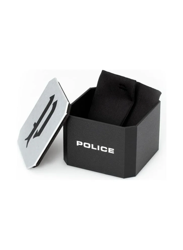 POLICE Black and Silver Brushed Dial P Logo Cufflinks for Men