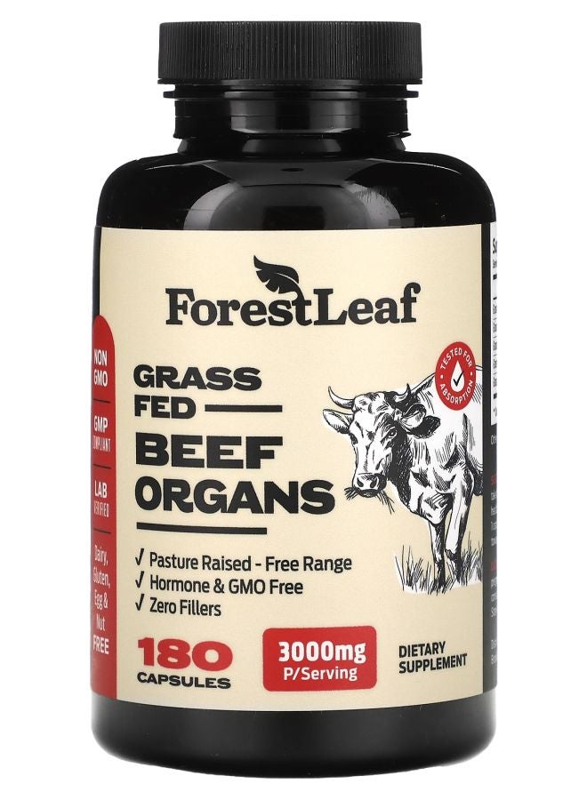 Grass Fed Beef Organs 3000 mg  180 Capsules (500 mg per Capsule)