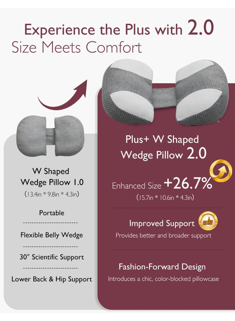وسادة حمل على شكل حرف W للنوم، وسادة أمومة قابلة للتعديل لمن ينامون على جانبهم، دعم محمول للبطن، تصميم مضغوط للظهر والبطن والوركين - Image 2