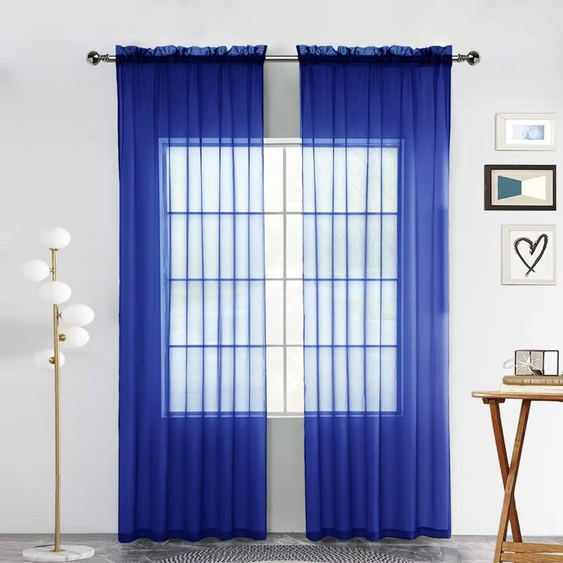 SpaceDresser Sheer Voile Window Treatment Rod Pocket Curtain Panels for Kitchen Bedroom Living Room Drapes Sunlight Filtering Privacy Semi Home Decor Assorted Colors Sizes (Sapphire, 52 W x 84 L) - Image 1